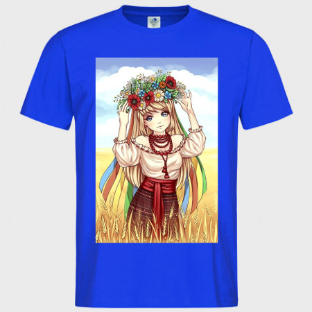 Tricou Ukrainochka în câmp cu o coroană pe cap de bumbac